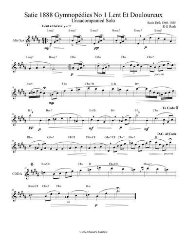 Satie Gymnopédies No 1 for Saxophone Solo