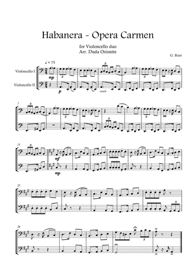 Carmen HABANERA - Bizet ( Violoncello DUO) Student