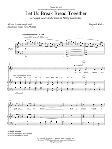 Let Us Break Bread Together (Downloadable Piano/Vocal Score)