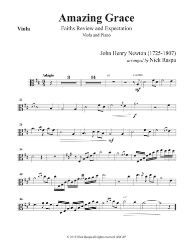 Amazing Grace (Viola & Piano) Viola part