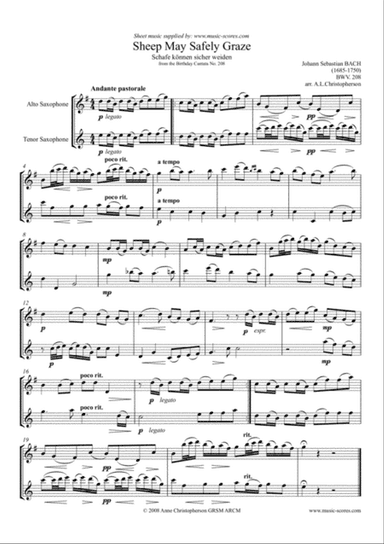 Sheep May Safely Graze - Alto and Tenor Saxophone