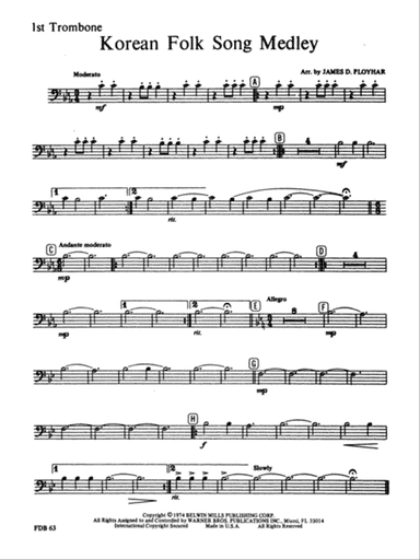 Korean Folk Song Medley: 1st Trombone