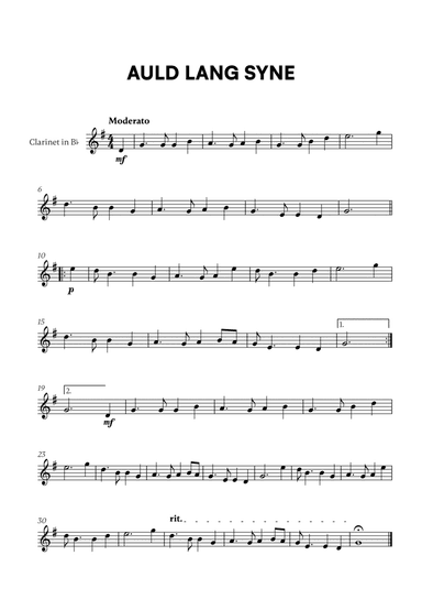 Traditional - Auld Lang Syne for Clarinet in Bb Solo