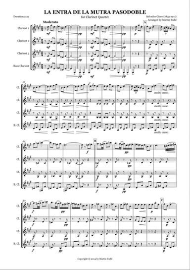 La Entra de la Mutra Pasodoble for Clarinet Quartet