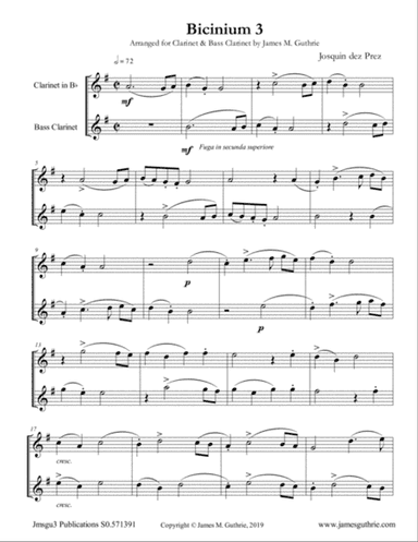 Josquin: Bicinium 3 for Clarinet & Bass Clarinet