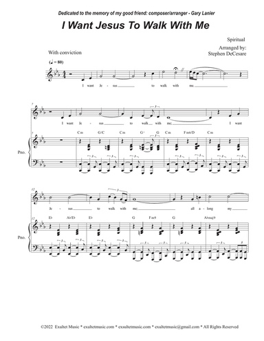 I Want Jesus To Walk With Me (Unison choir - High Key)