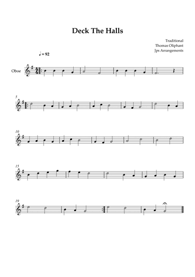 Deck The Halls For Oboe