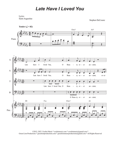 Late Have I Loved You (Vocal Quartet - (SATB)