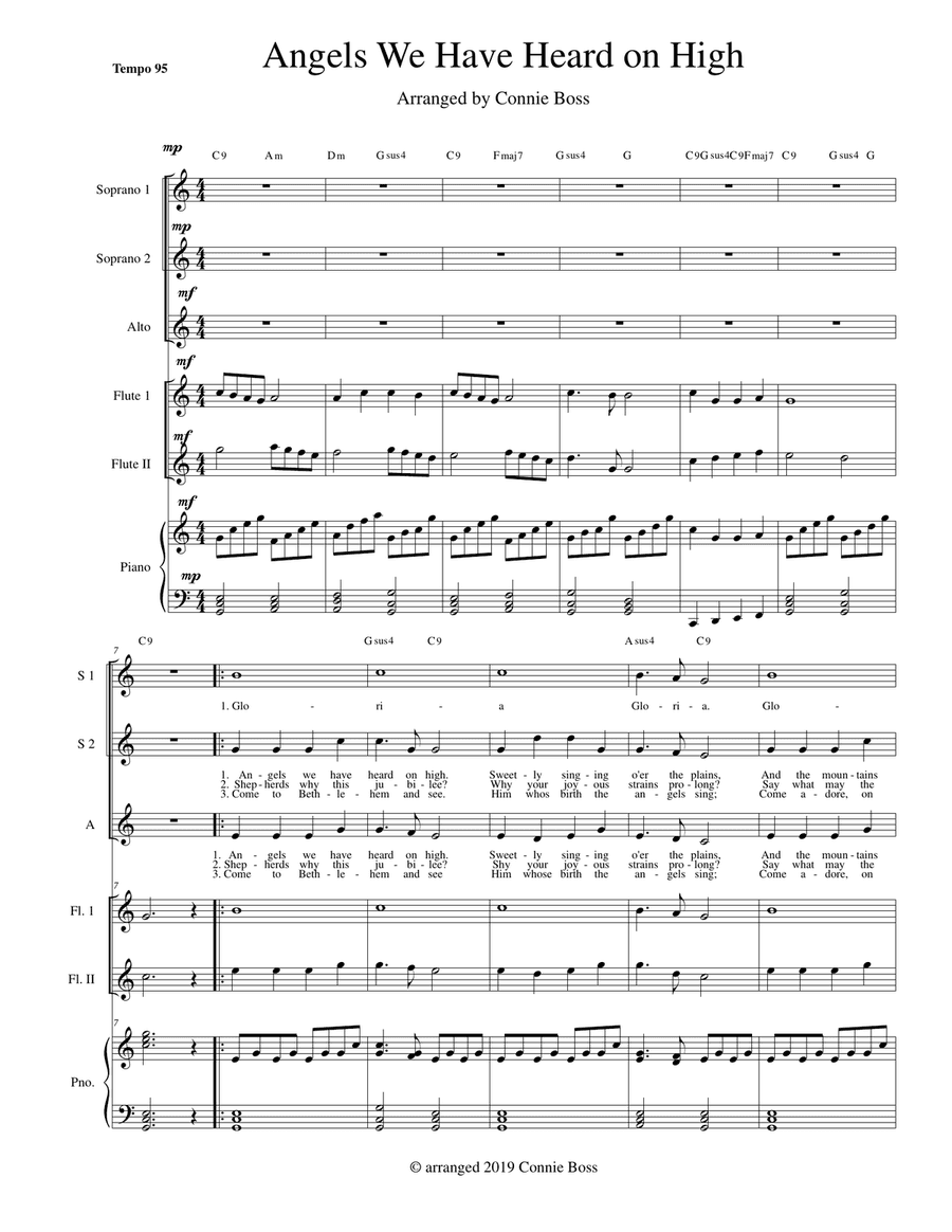 Angels We Have Heard on High SSA, Flute duet and piano