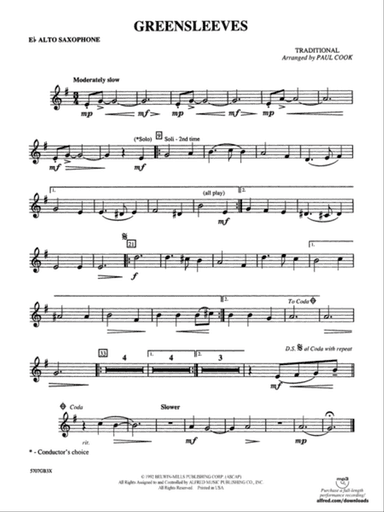 Greensleeves: E-flat Alto Saxophone