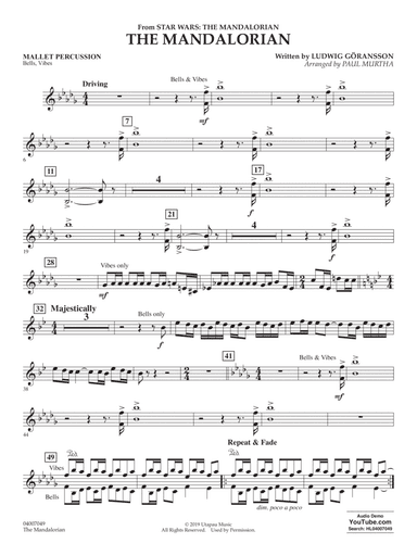 The Mandalorian (from Star Wars: The Mandalorian) (arr Paul Murtha) - Mallet Percussion