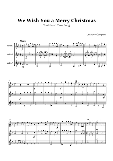 We Wish you a Merry Christmas for Violin Trio