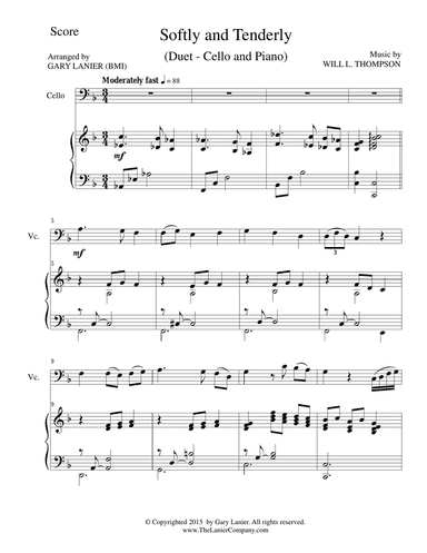 SOFTLY AND TENDERLY (Duet – Cello and Piano/Score and Parts)