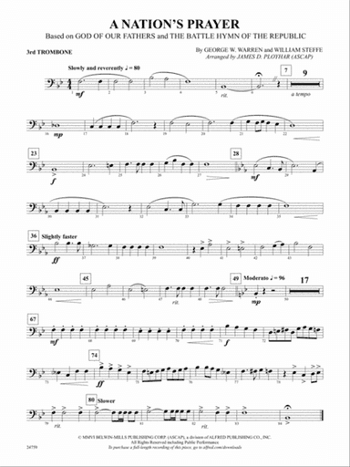 A Nation's Prayer (Based on "God of Our Fathers" and "The Battle Hymn of the Republic"): 3rd Trombone