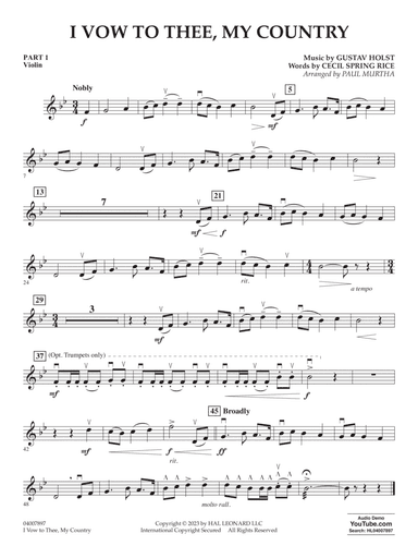 I Vow To Thee, My Country (arr. Paul Murtha) - Pt.1 - Violin