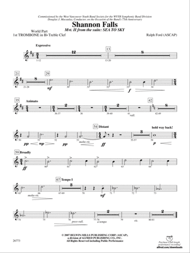 Shannon Falls (Movement 2 from Sea to Sky): (wp) 1st B-flat Trombone T.C.