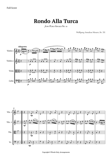 Rondo Alla Turca by Mozart for String Quartet