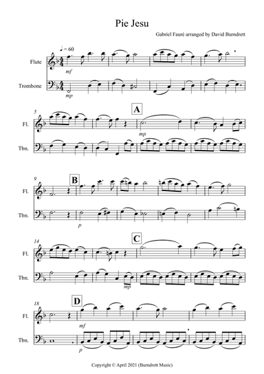Pie Jesu (from Requiem) for Flute and Trombone Duet