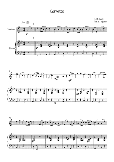 Gavotte, Jean-Baptiste Lully, For Clarinet & Piano