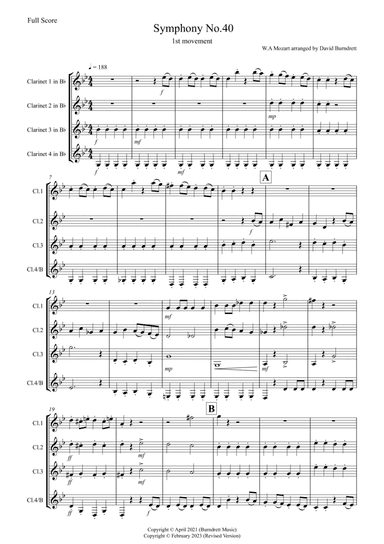 Mozart Symphony No.40 (1st movement) for Clarinet Quartet