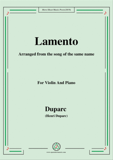 Duparc-Lamento,for Violin and Piano