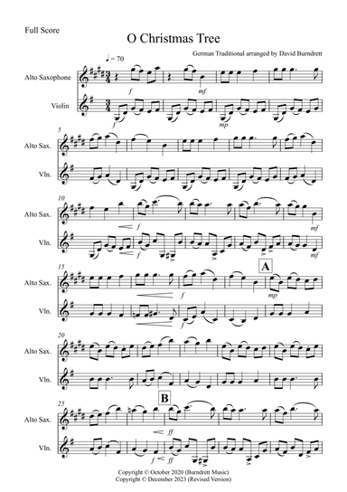 O Christmas Tree for Alto Saxophone and Violin Duet