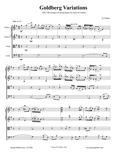 BACH: The Goldberg Variations BWV 988 Complete for String Quartet