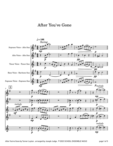 After You've Gone by Layton for Saxophone Quartet in Schools