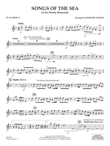Songs of the Sea (A Sea Shanty Rhapsody) - Bb Clarinet 1