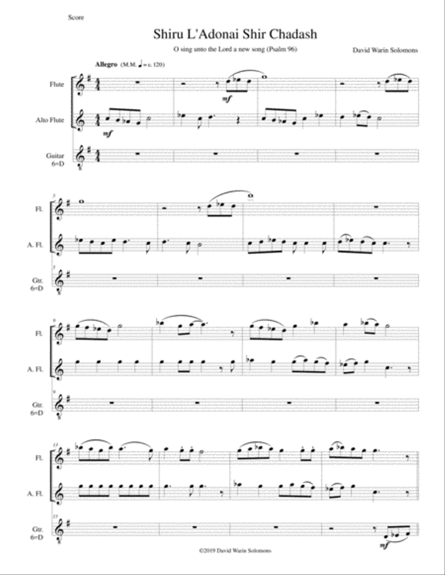 Shiru l'adonai shir chadash - O sing unto the Lord a new song flute, alto flute and guitar