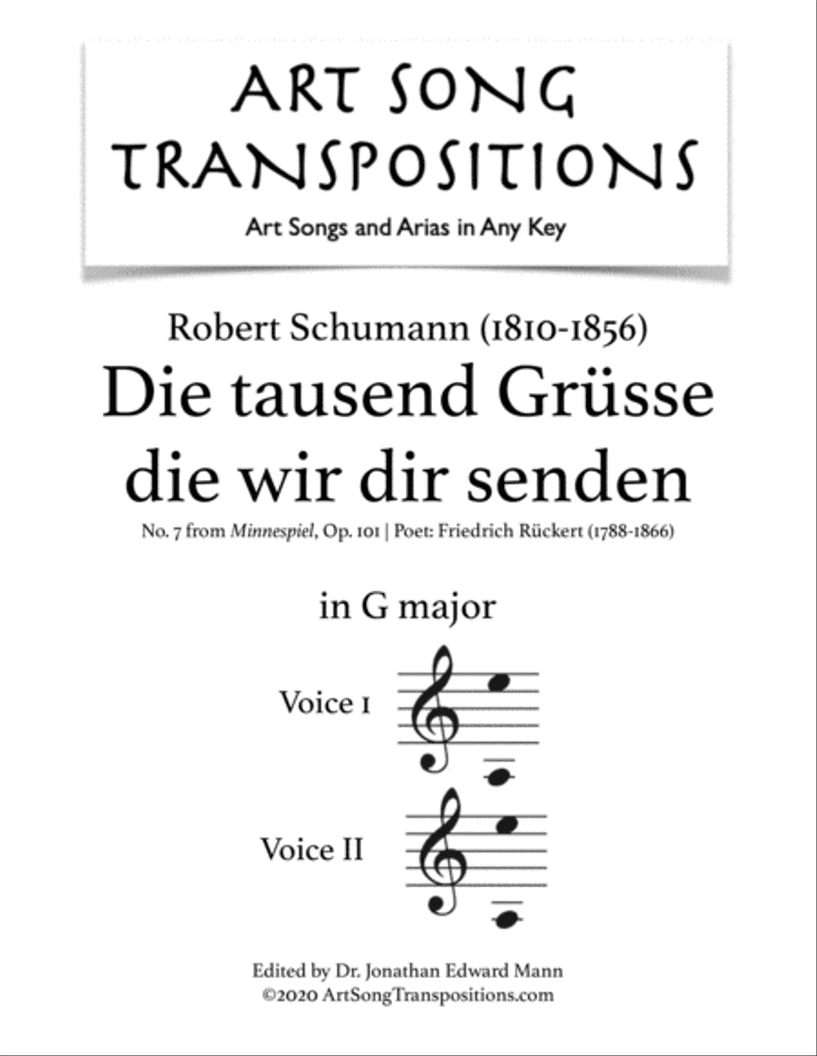 SCHUMANN: Die tausend Grüsse die wir dir senden, Op. 101 no. 7 (transposed to G major)