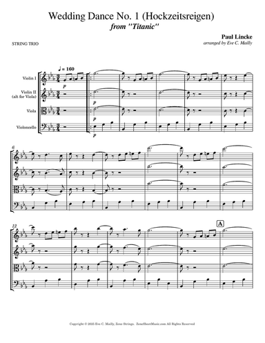 Wedding Dance No. 1 (Hochzeitsreigen) from "Titanic" - String Trio