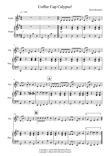 Coffee Cup Calypso! for Violin and Piano