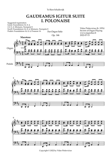 Gaudeamus Igitur Suite, Op. 146 (Organ Solo) by Vidas Pinkevicius (2022)