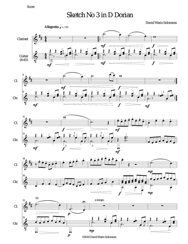 Sketch in D Dorian No 3 for clarinet and guitar