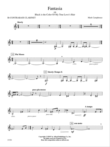Fantasia (on "Black Is the Color of My True Love's Hair"): B-flat Contrabass Clarinet