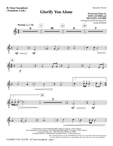 Glorify You Alone - Tenor Sax (sub. Tbn 2)