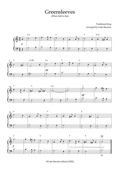 Greensleeves Easy Piano - A minor Chords