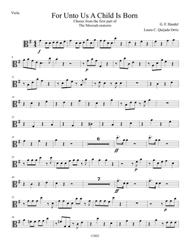 For Unto Us a Child is Born, from The Messiah. Intermediate string orchestra. TUTTI STRING PARTS