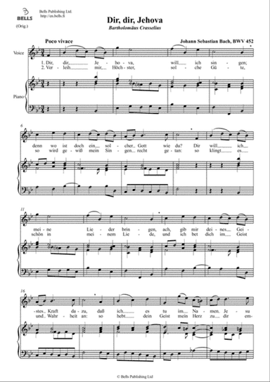Dir, dir, Jehova, BWV 452 (Original key. B-flat Major)