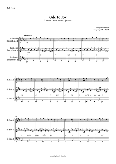 Ode to Joy for Baritone Saxophone Trio by Beethoven Opus 125