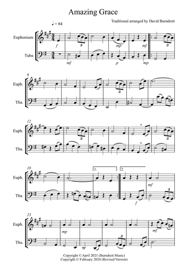 Amazing Grace for Euphonium and Tuba Duet