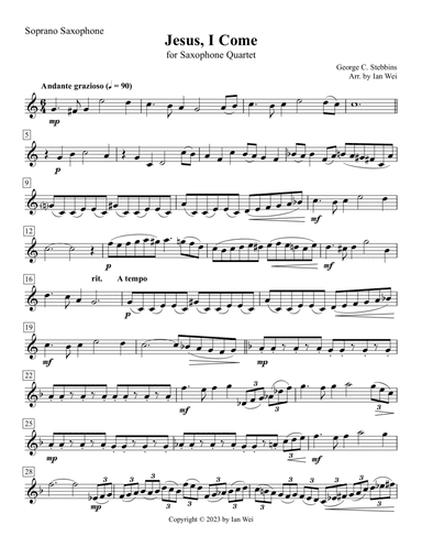 Jesus, I Come for Saxophone Quartet