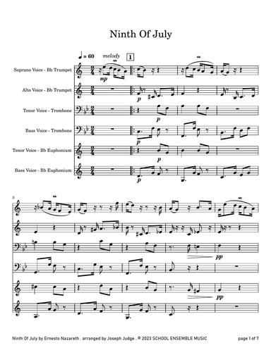 Ninth of July by Nazareth for Brass Quartet in Schools