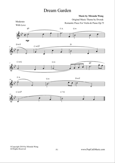 Romantic Piece for Violin & Piano Op.75 (Dream Garden) - Lead Sheet