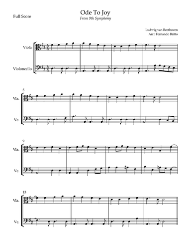 Ode To Joy Theme (from Beethoven's 9th Symphony) for Viola & Cello Duo