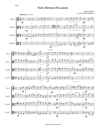 Nolo mortem peccatoris (I do not wish a sinner to die) for 4 violas
