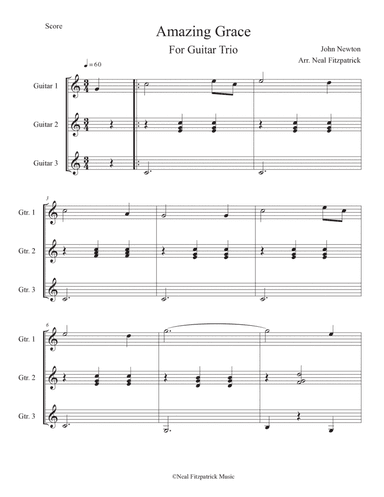 Amazing Grace for Guitar Trio