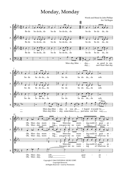 Monday, Monday (arr. Val Regan)