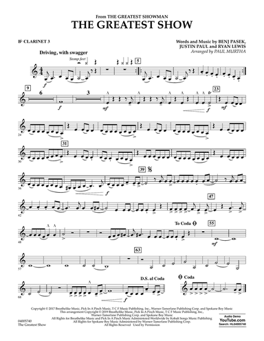 The Greatest Show (arr. Paul Murtha) - Bb Clarinet 3